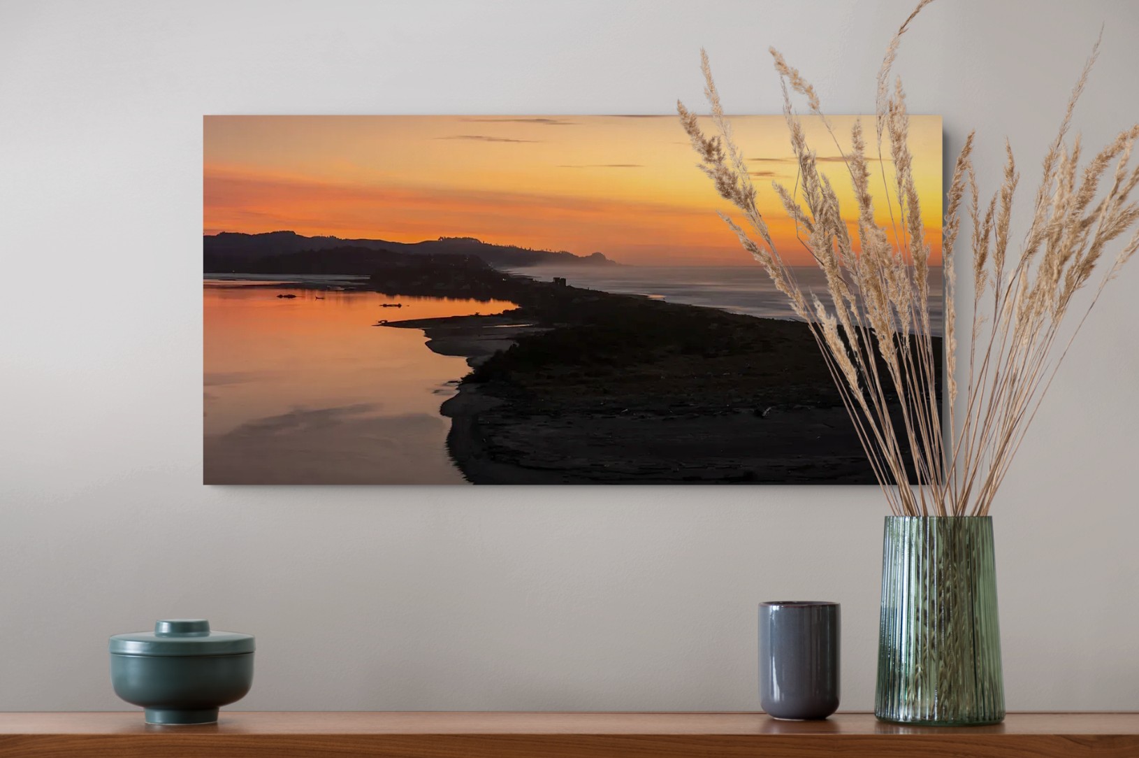 Lincoln City Sunset fine art print displayed on a wall