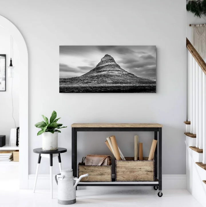 Kirkjufell mountain print in a modern home hallway
