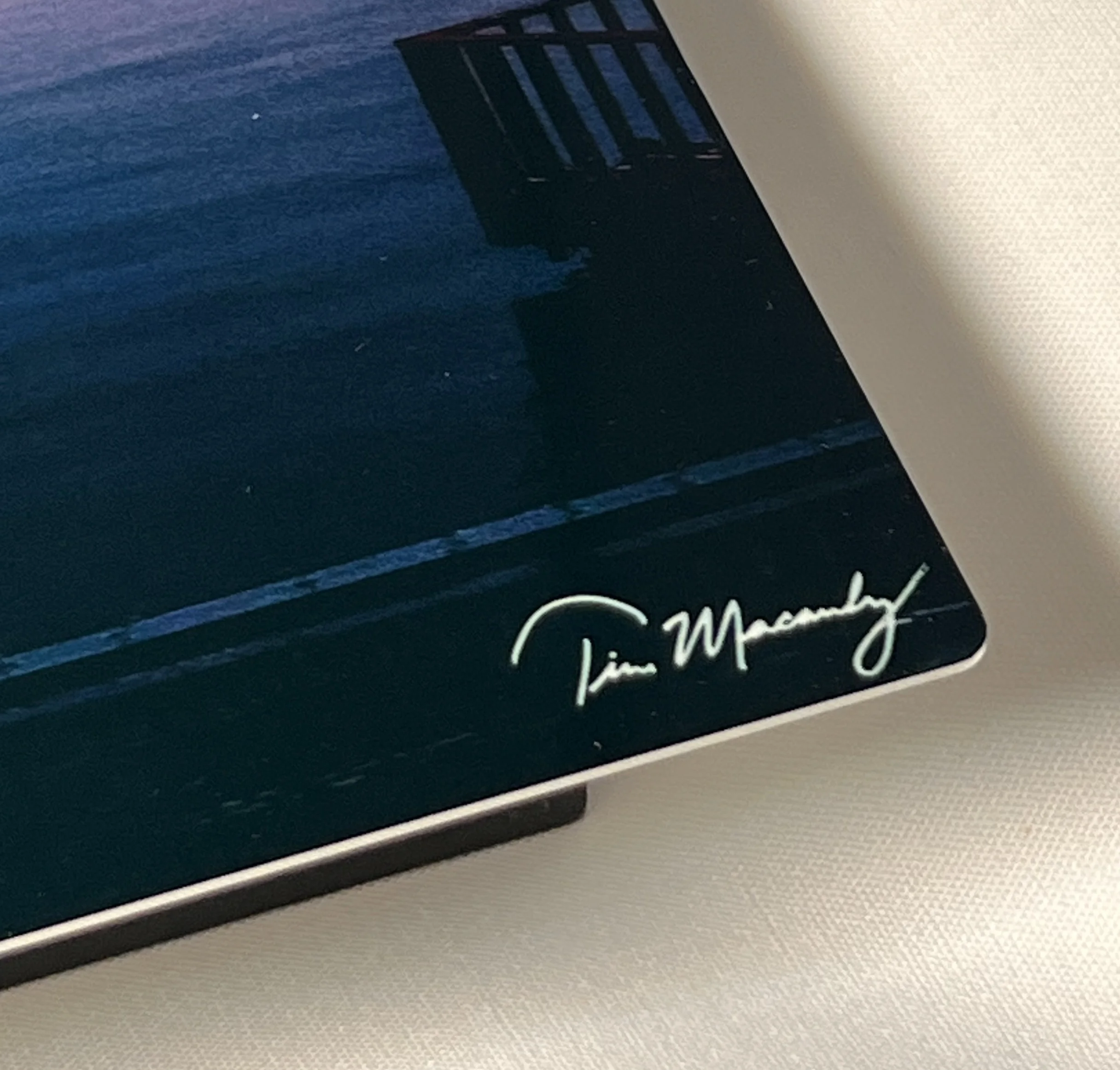 Tim Macauley's signature on a ChromaLuxe metal print